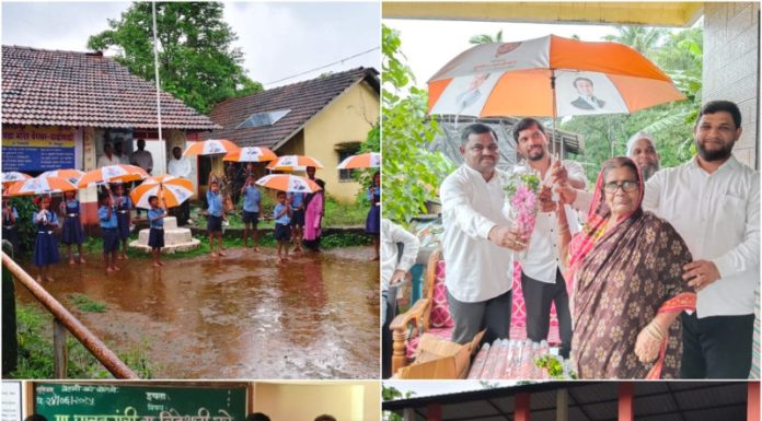 वैभववाडी तालुक्यात हूसेन लांजेकर यांच्याकडून १००० छत्र्यांचे वाटप