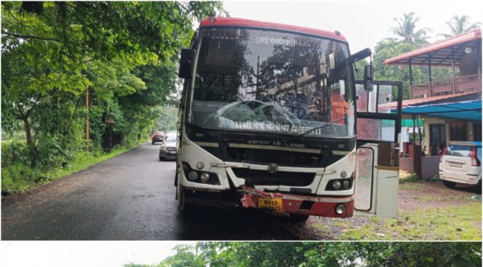 वेंगुर्ले भटवाडी येथे एसटी बस आणि कॅन्टर या दोन गाड्यांमध्ये अपघात : दोघेजण जखमी