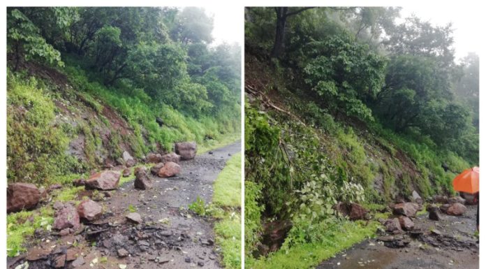 रसाळगड किल्ल्याच्या पायथ्याशी दरड कोसळली; वाहतूक ठप्प