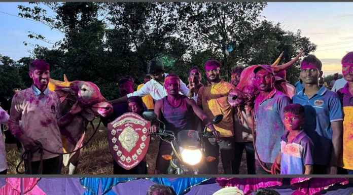 भांबेड येथील भव्य नांगरणी स्पर्धेत घाटी गटात संगमेश्वर येथील दत्ताराम गुरव यांची गाडी प्रथम