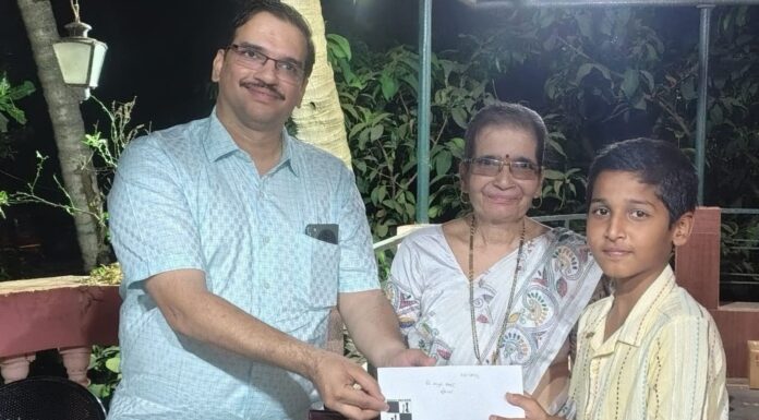 आयुष रायकरला कै. लीला रामचंद्र फडके बुद्धिबळ स्कॉलरशिप