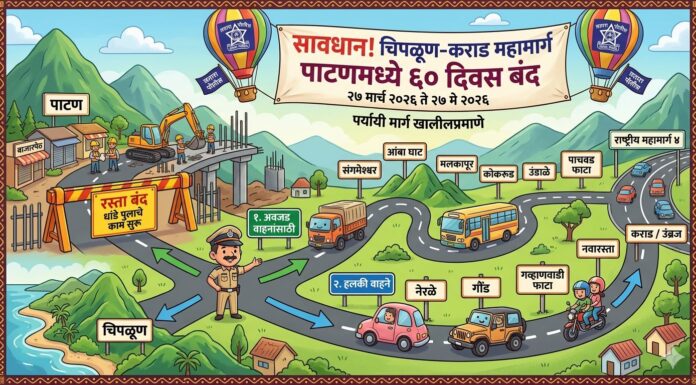 ALERT ! चिपळूण-कराड महामार्ग पाटणमध्ये ६० दिवस बंद; ‘हे’ आहेत पर्यायी मार्ग