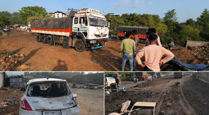 भोस्ते घाटात कारला धडक देऊन पळणारा ट्रक वेरळ येथे अपघातग्रस्त