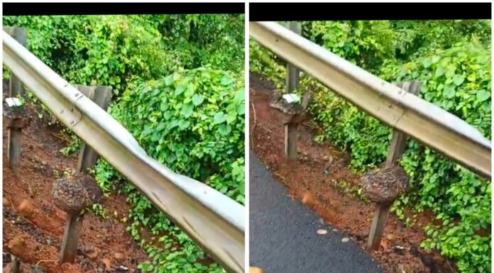 कशेडी घाटात महामार्गाला धोका; रस्ता खचल्याने लोखंडी गर्डर हवेत, मोठ्या दुर्घटनेची भीती