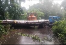 गुहागर-चिपळूण सीमेवर अवघड वळणावर स्टील वाहतूक करणारा ट्रेलर अडकला