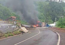 लांजा BREAKING : मुंबई गोवा महामार्गावर अंजनारी पुलावर बर्निंग ट्रकचा थरार