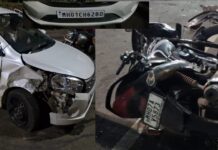 सावंतवाडीत मोती तलावाकाठावर चारचाकी आणि दुचाकीचा भीषण अपघात; तरुण गंभीर जखमी
