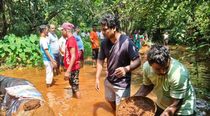 पाणीटंचाईच्या पार्श्वभूमीवर देवधे येथे बांधण्यात आला वनराई बंधारा